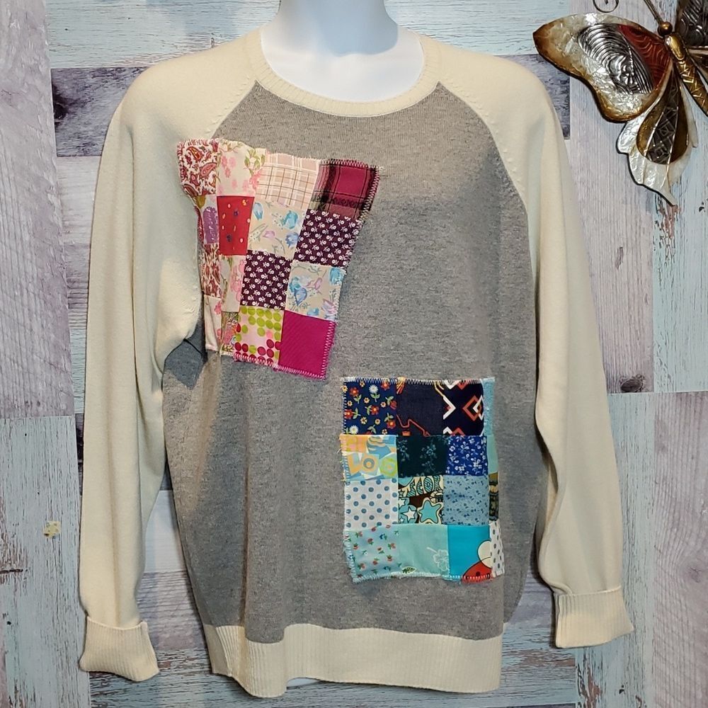 Upcycled Brooks Brothers Vintage Quilt Blocks Multicolor Wool Sweater Sz XXL